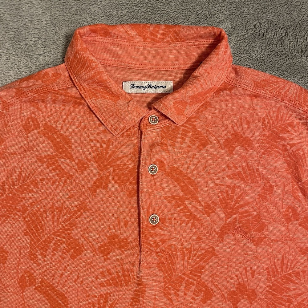 Tommy Bahama Palmetto Palms Golf Polo Shirt Ember Red LARGE Floral Beach